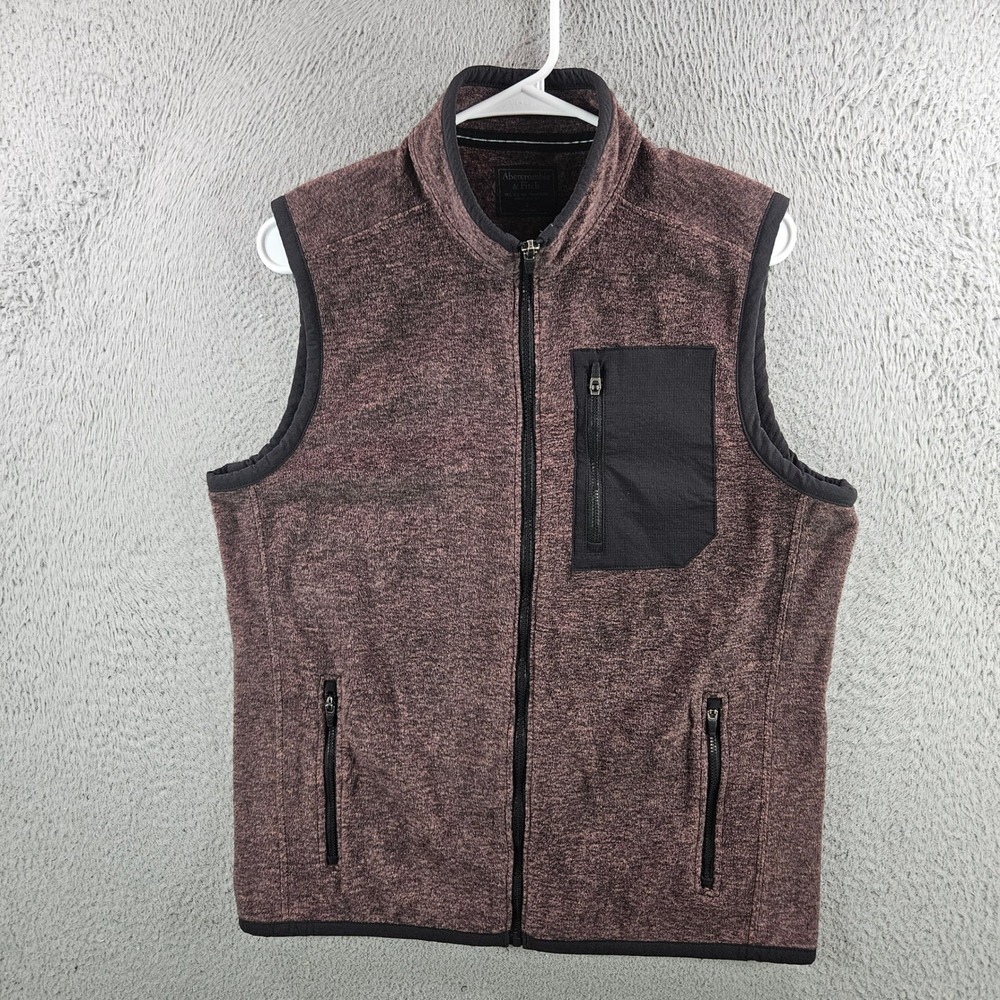 Abercrombie & Fitch Mens Full Zip Fleece Vest Burgundy Black Small